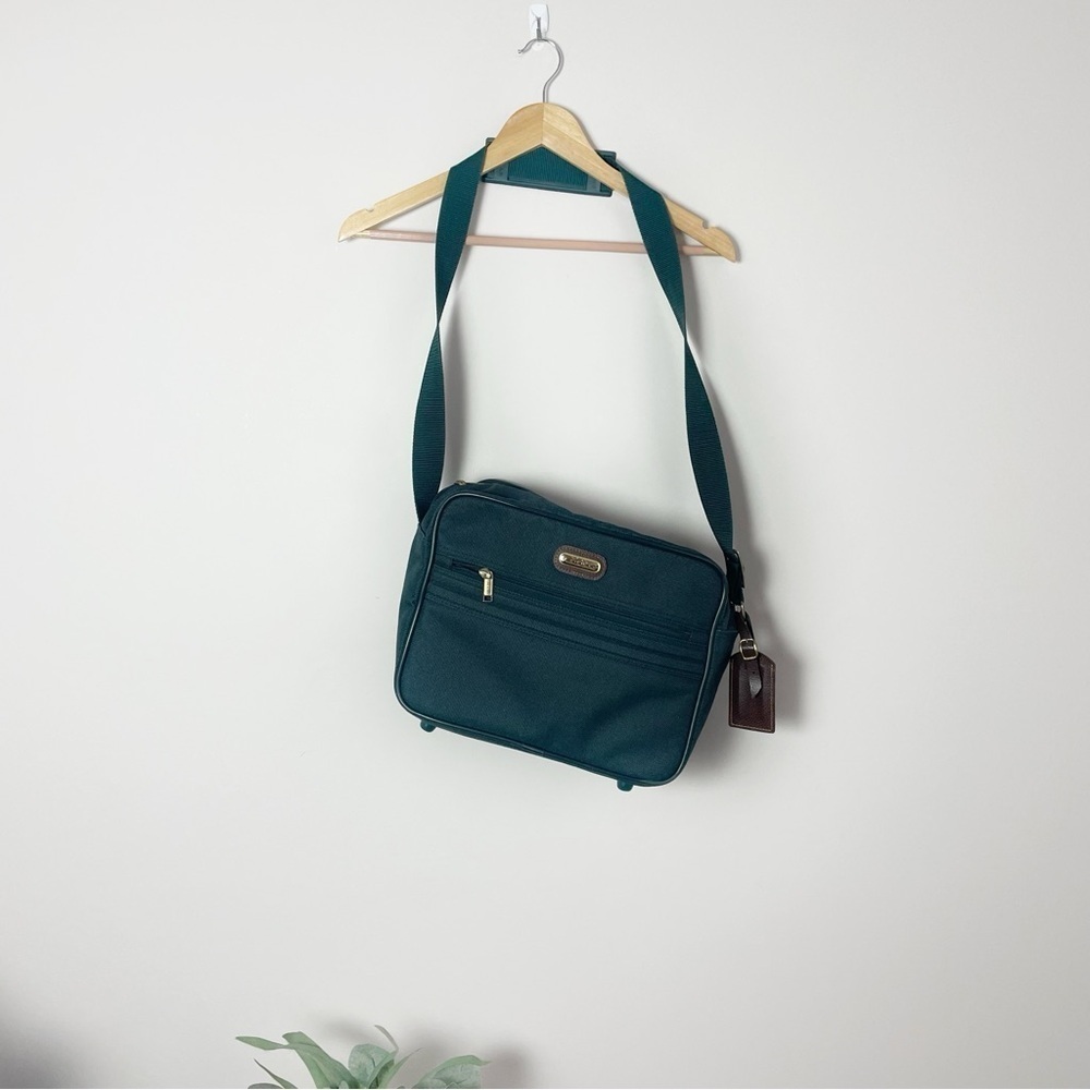 [Jaguar] Vintage Retro Green Shoulder Travel Bag with Gold Accents
